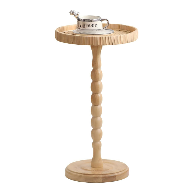 Boho Circle Accent Table Coffee Table with Solid Wood Leg for Living Room