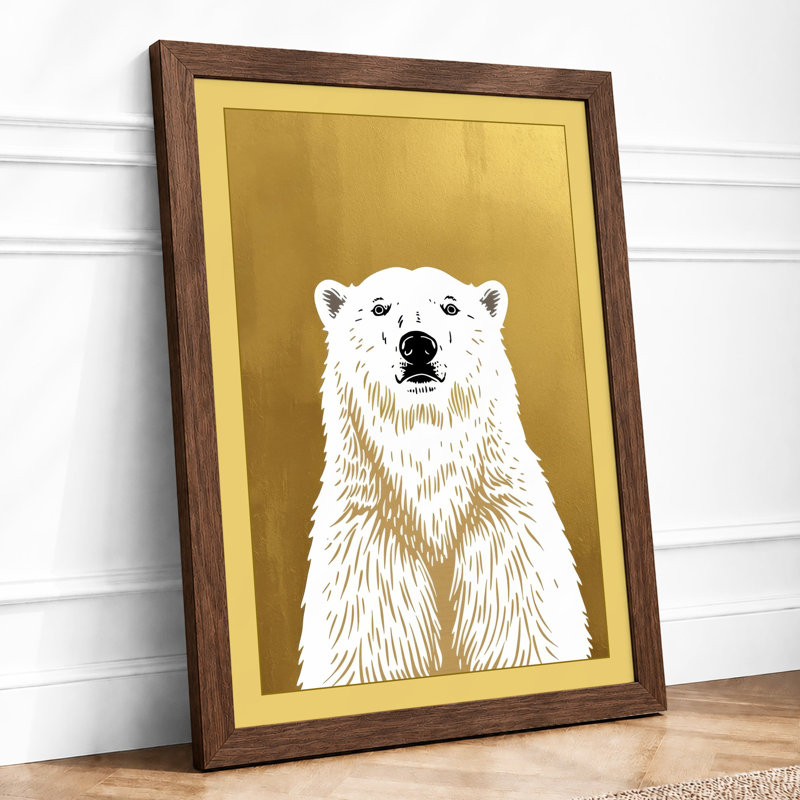 Polar Bear Portrait Minimalist - Framed Print, A2 - 59.4 x 42.0 cm, Walnut