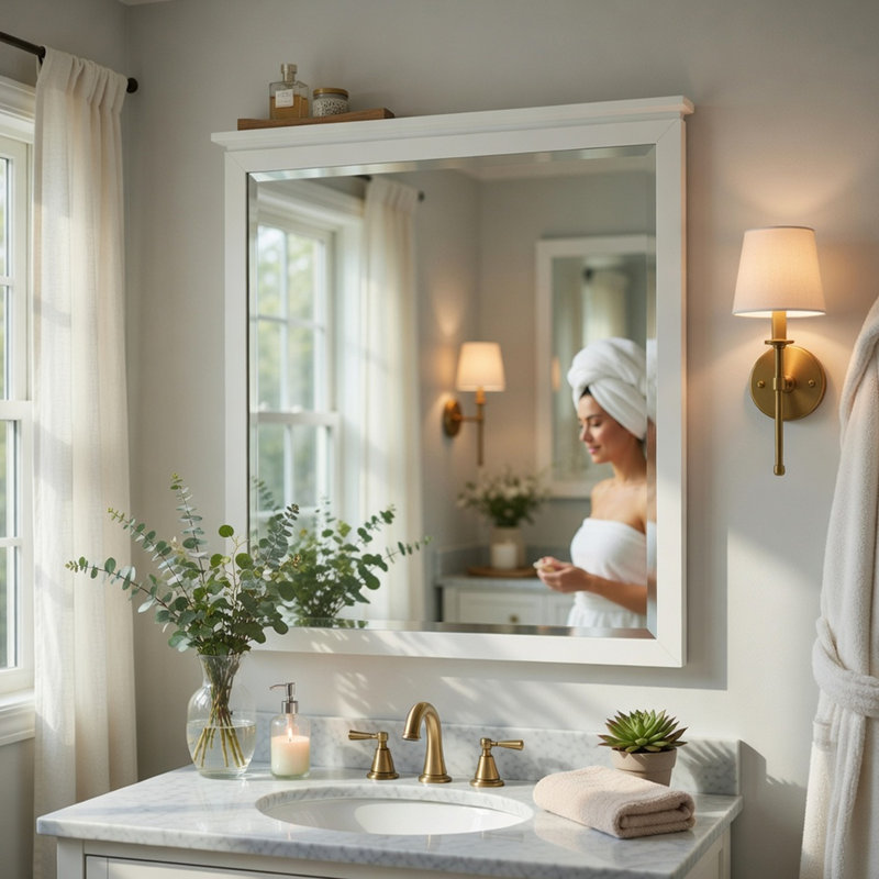 Miroir de commode Sely, cadre au fini blanc glamour, 38 x 38, Blanc