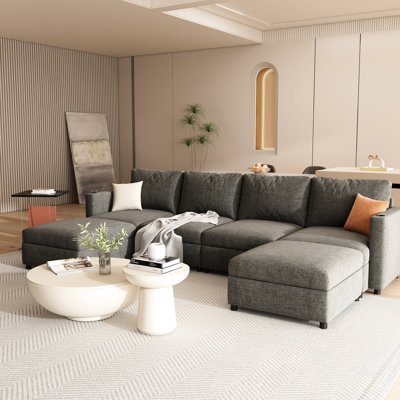 Grand canapé modulaire moderne avec fonction de rangement, canapé modulaire en U pour le salon, rangement pour lit en chenille de 123 po