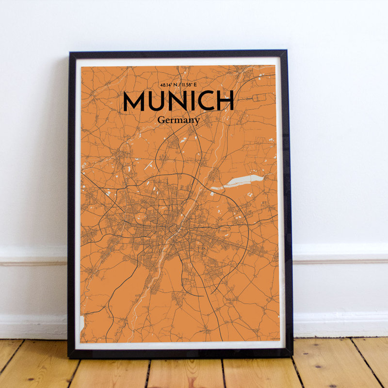 Munich City Map - No Frame Print, 43.2cm H x 27.9cm W x 0.13cm D