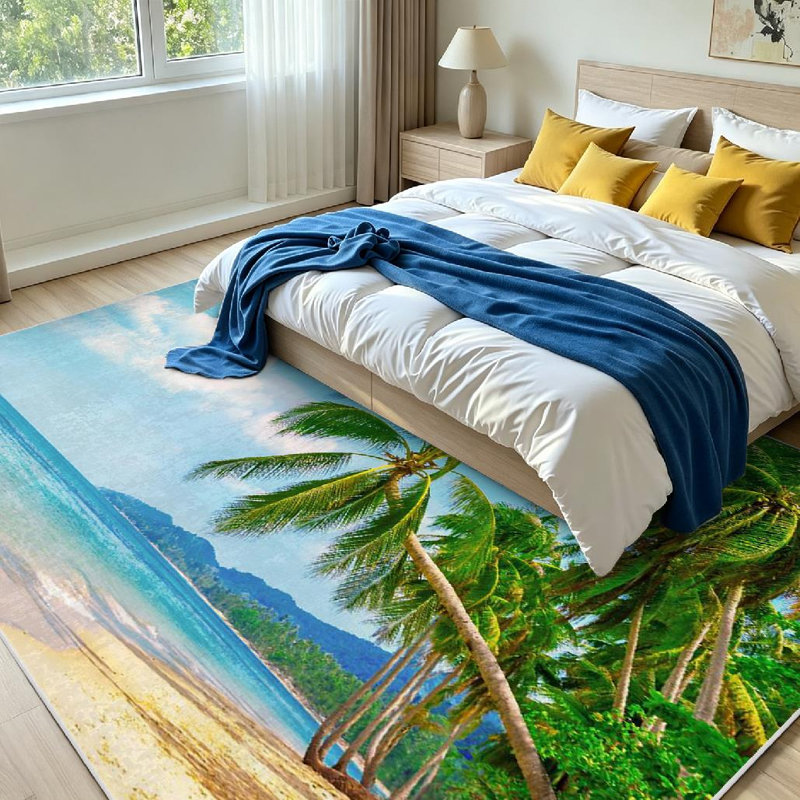 Lavable à la machine transparent, magnifique plage tropicale avec tapis intérieur, Rectangle 79 po x 118 po