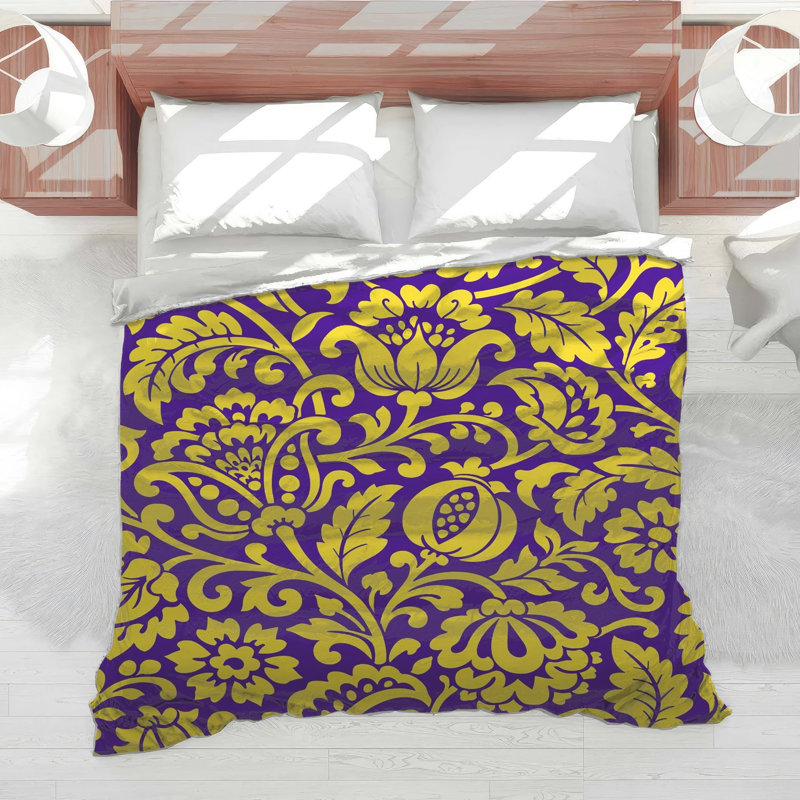 Yellow Floral Damask Comforter, Queen
