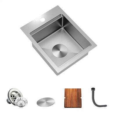 Kitchen Bar Sink, 13x17inch RV Kitchen Sink, 16 Gauge Stainless Steel Topmount Single Bowl Sink with Cutting Board - 6 Inches Deep Bar/Prep Basin
