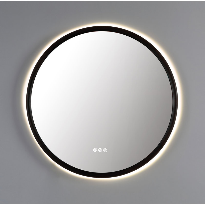 Zen LED Mirror, Dark Walnut, Round, 29.52" x 29.52"