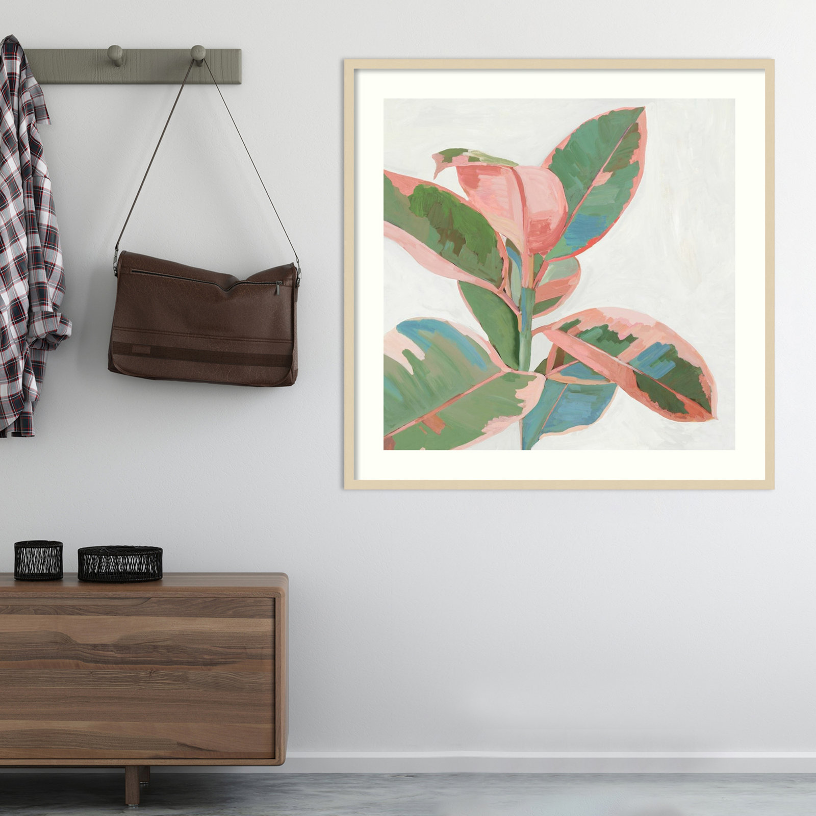 Pink Ficus I by Asia Jensen, 25" H x 25" W, Natural Framed Paper