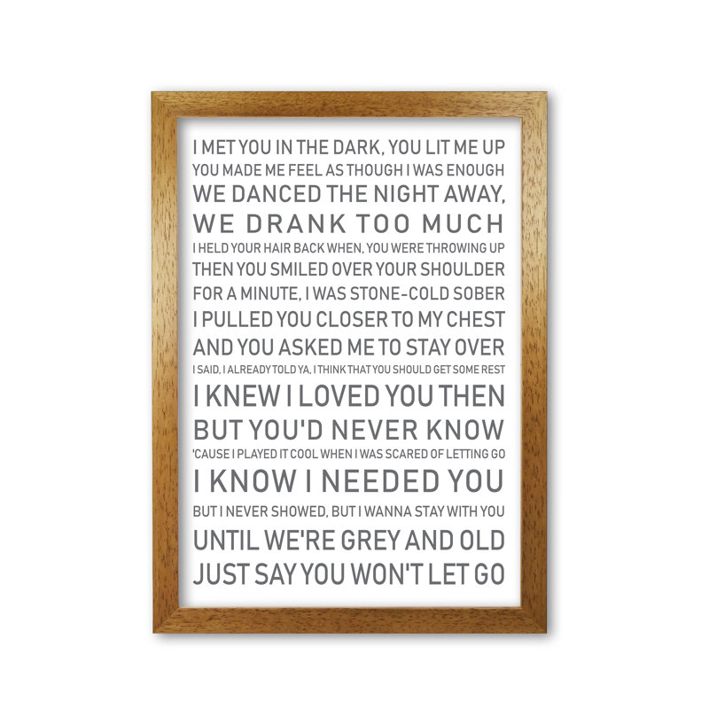 Say You Won't Let Go - Print, Honey Oak Frame, 30 cm H x 21 cm W x 5 cm D