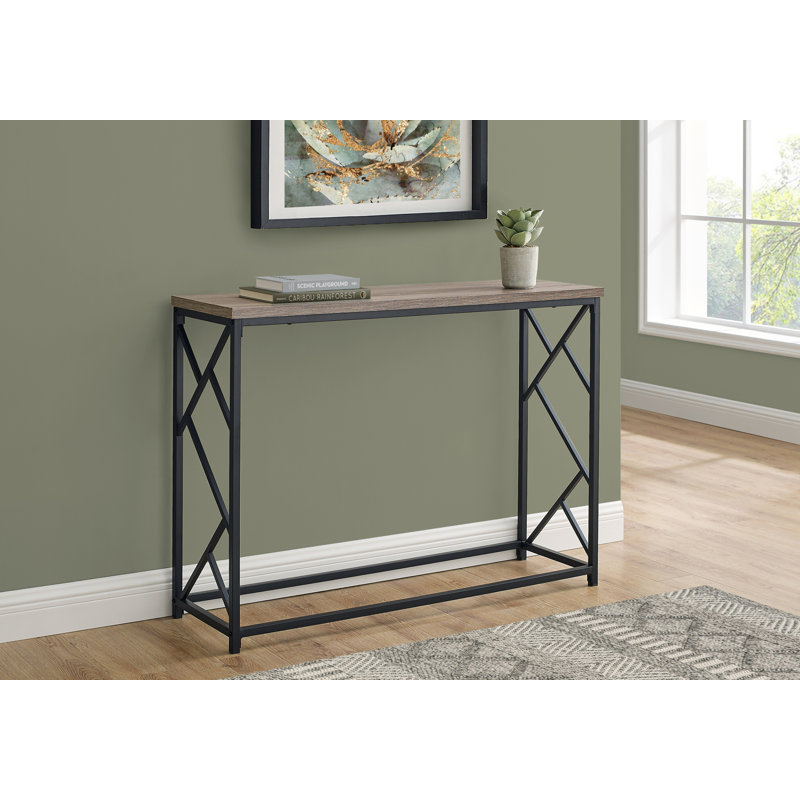 Table d'appoint, console, vestibule, étroit, canapé, salon, chambre à coucher, stratifié brun, métal noir, contemporain, moderne