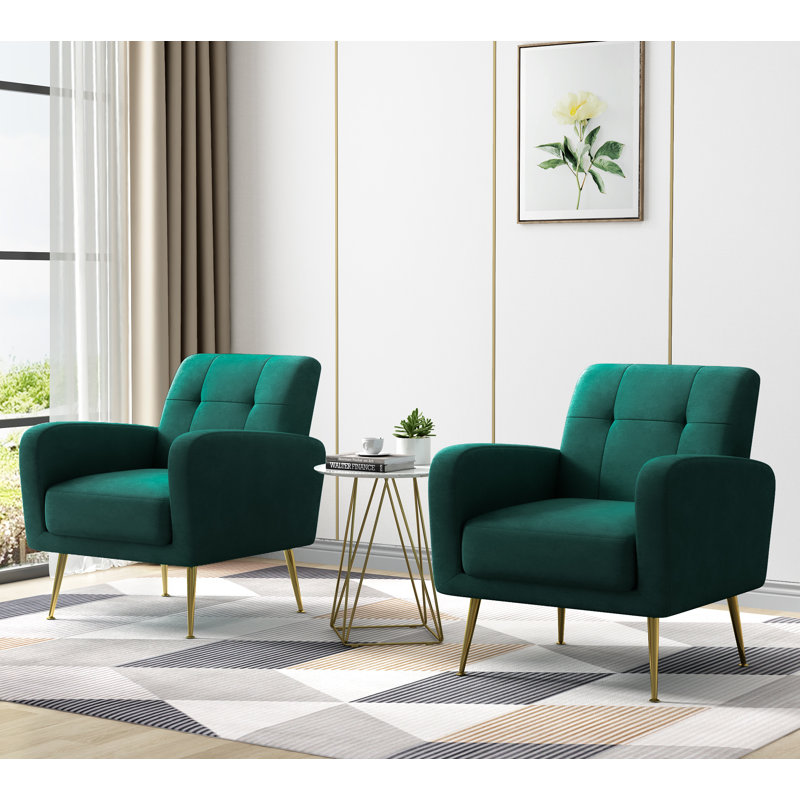 Alixon 29'' Wide Tufted Armchair, Green 100 % Polyester