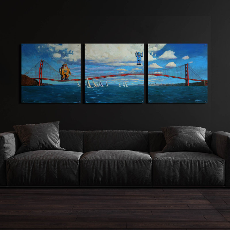 Art épique «Golden Gaters» par Eric Joyner, acrylique, H 36 po x l 108 po