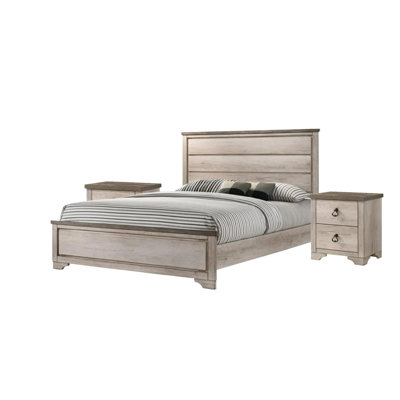 Très grand lit brun vieilli avec finition en bois de grève, tête de lit à panneau style contemporain pour cadre de chambre à coucher