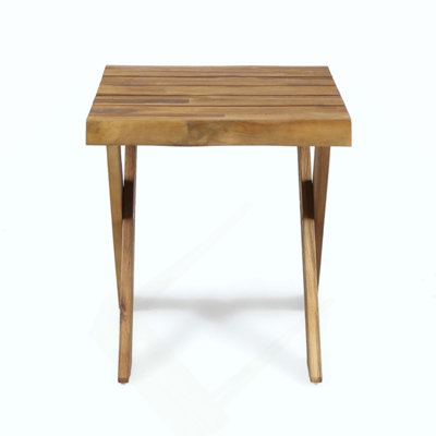 Rustic Acacia Wood Outdoor Side Table With Sandblast And Classic Cross Base, Perfect For Patio And Backyard Decor