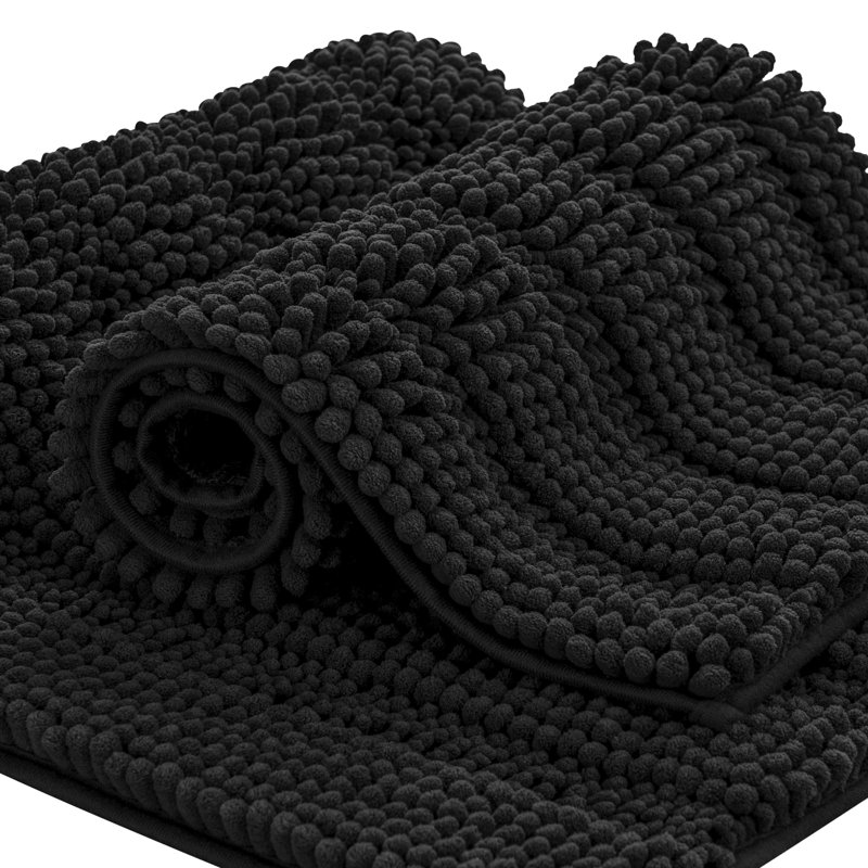 Tapis pour salle de bain Faddis, Simple - L 60 po x l 24 po, Noir, noir, noir, noir