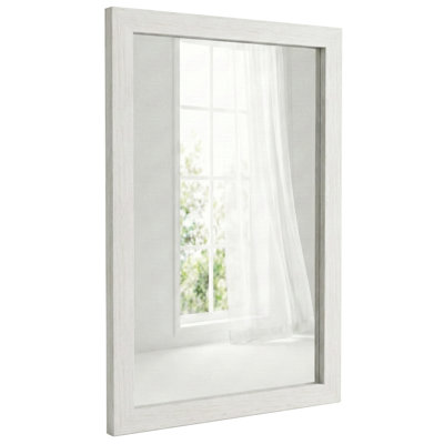 36" x 24" Farmhouse Rectangular Wall Mirror with Tempered Glass, Wood Grain Frame