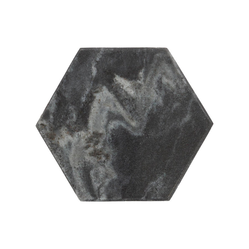 Argon Tableware 10cm Marble Coasters - Set of 6 Hexagonal Table Coasters, Black