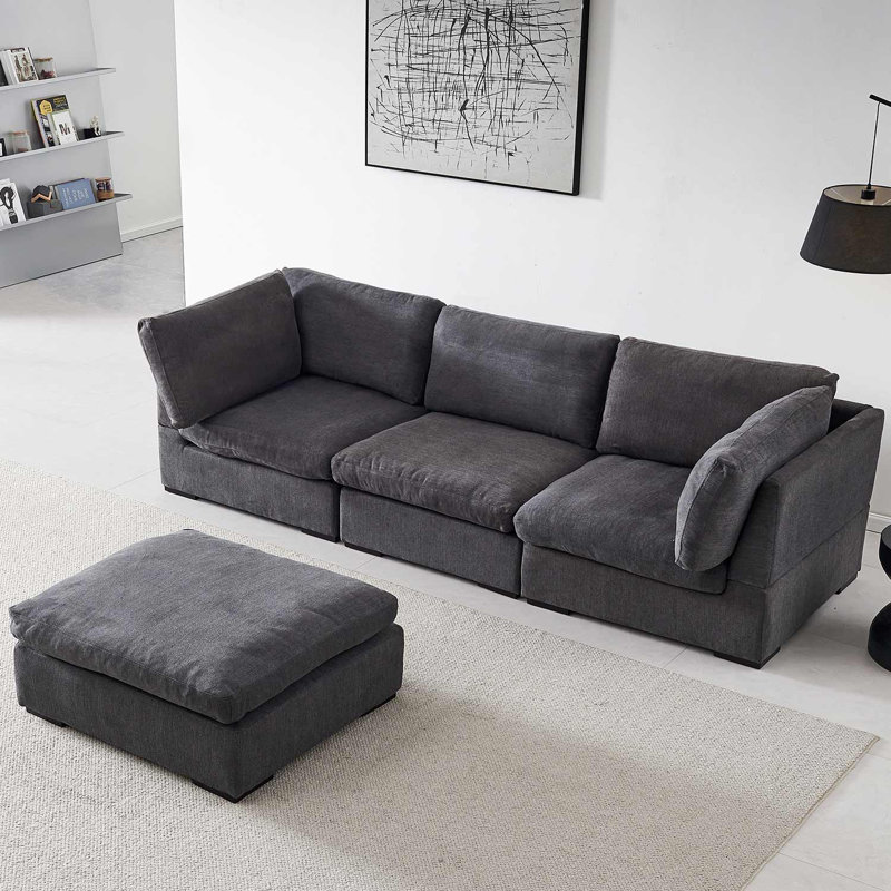 Canapé modulaire rembourré 4 pièces Romy, 100 % polyester gris