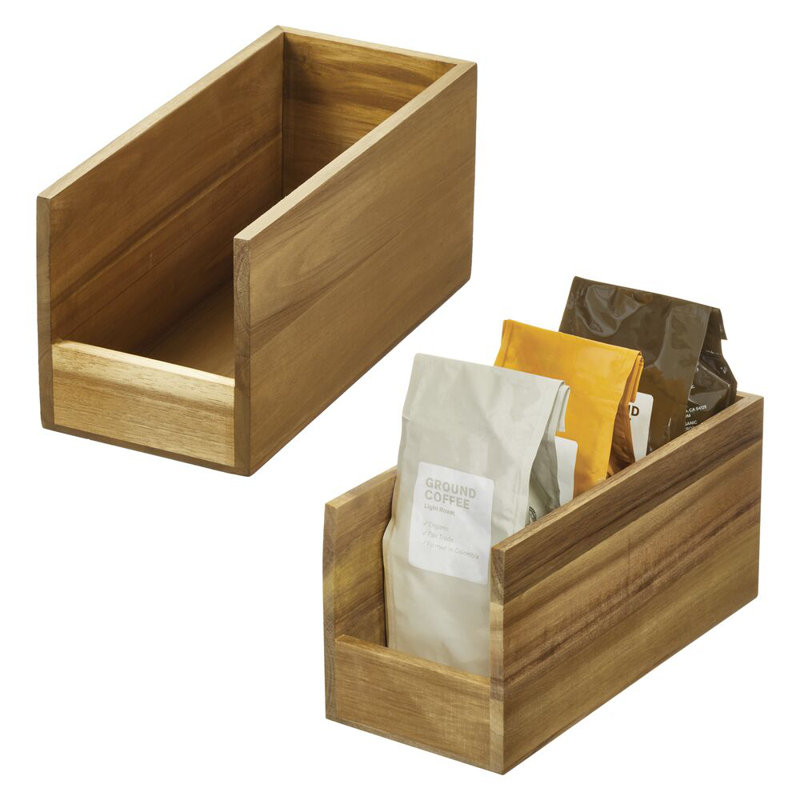 iDesign Acacia Wood Open-Front Pantry Bin - Kitchen Organization and Storage for Snacks and Produce