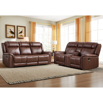 2 - Piece Faux Leather Manual Reclining Living Room Set - Spacious Seating with Storage & Cup Holders