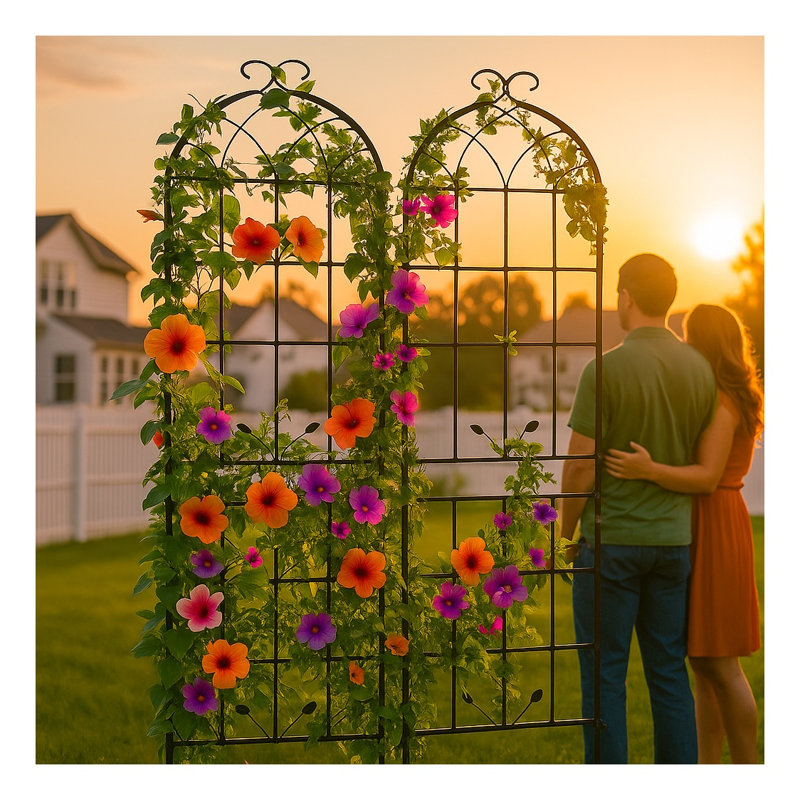 Paquet de 2 treillis de jardin en métal robuste pour plantes grimpantes, écran mural extérieur pour roses et vignes