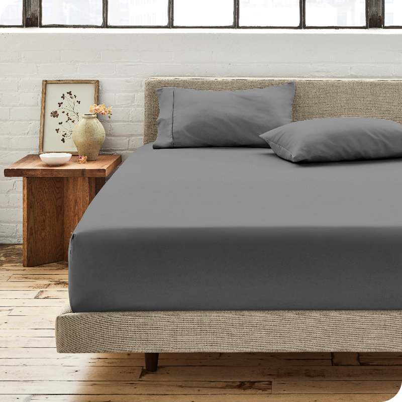 Gray Organic Cotton Percale Queen Fitted Sheet Set
