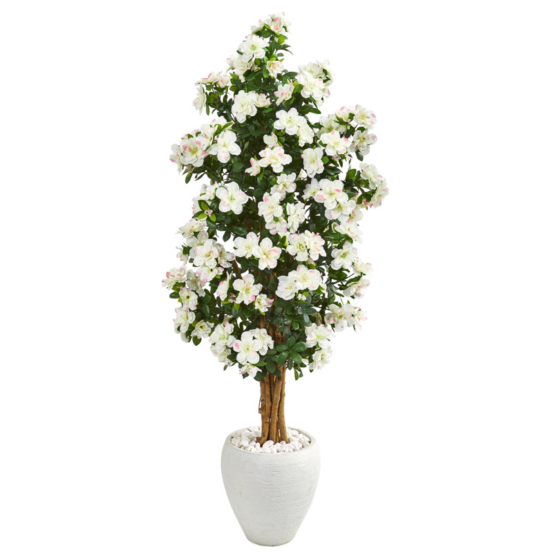 Azalée artificielle en pot, Blanc