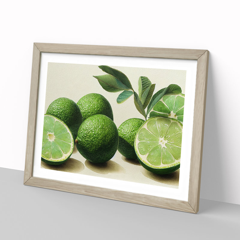 Lime Fruit - Single Picture Frame Painting, 25cm H x 34cm W x 2cm D, Oak
