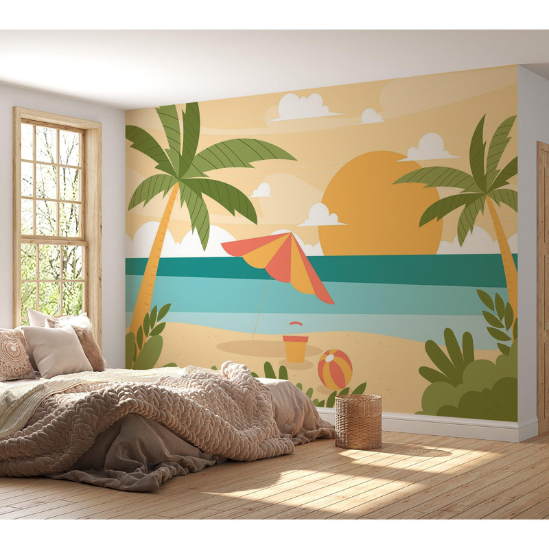 Papier peint de qualité supérieure - scène de coucher de soleil sur la plage, L 108 po x l 150 po