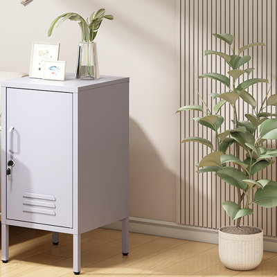 Metal Locker End Table Multi Storage Cabinet with 2 Adjustable Shelf