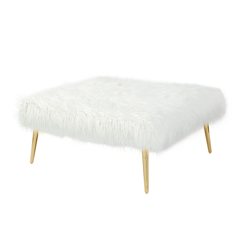 Repose-pieds carré large de 36 po Kenzie, Blanc, Or