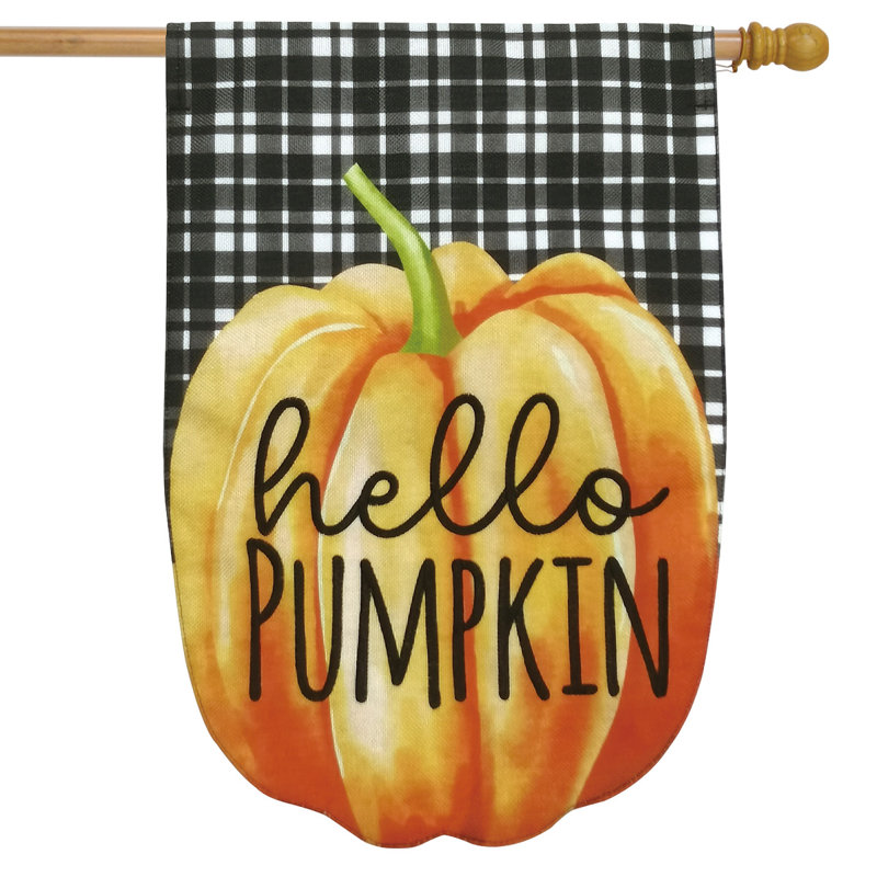 Hello Pumpkin Burlap House Flag