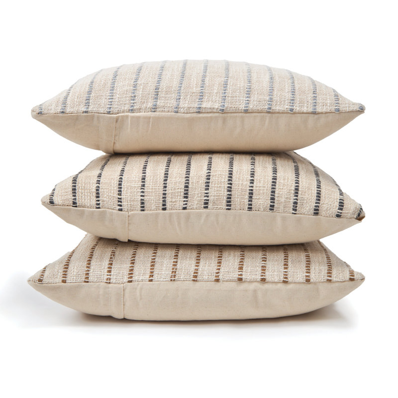 Jojo Pillow Cover & Insert, Square 20" H x 20" W, Ivory/Charcoal Striped