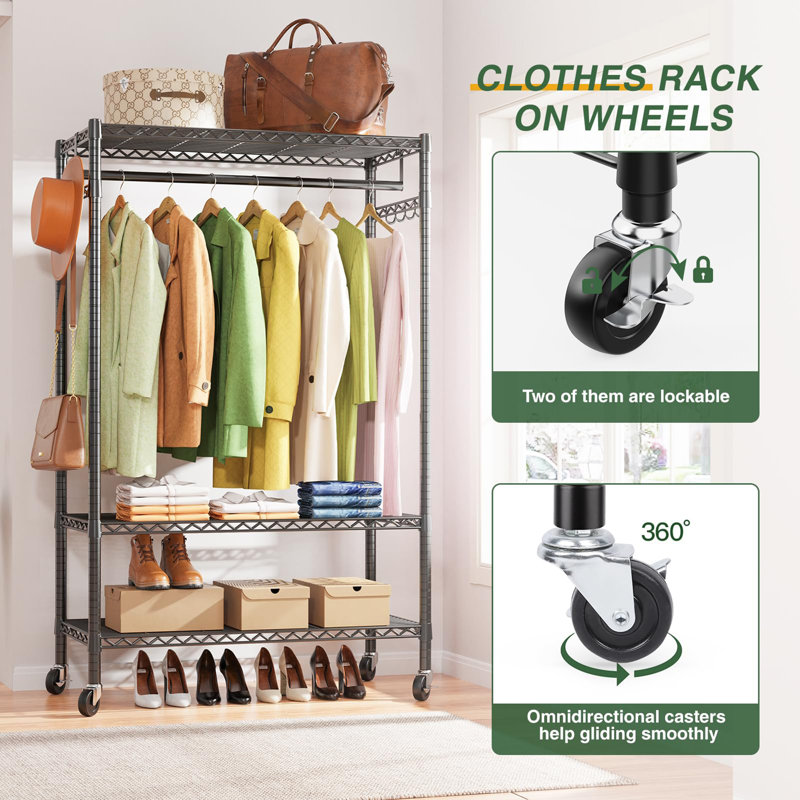 Industrial Clothing Rack Fyzeg 3-Tier Rolling Garment Rack - Heavy Duty ...