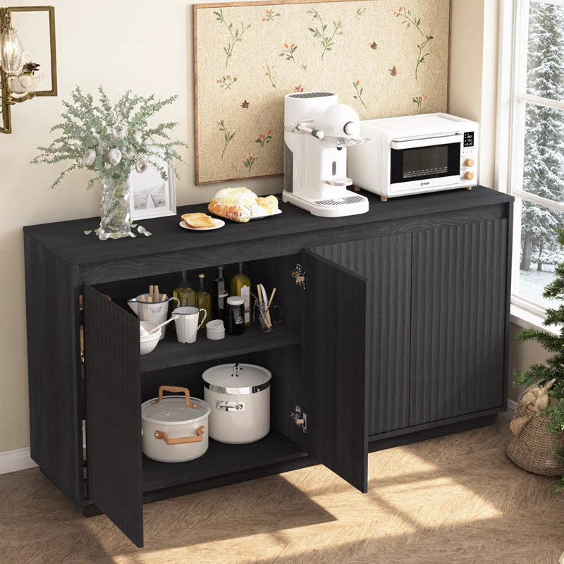 Buffet 4 portes UnaNoxa avec prise de courant et conception sans poignée, Black
