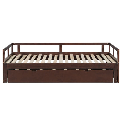 Extending Wooden Daybed with Trundle - Space-Saving Convertible Bed for Bedroom/Guest Room