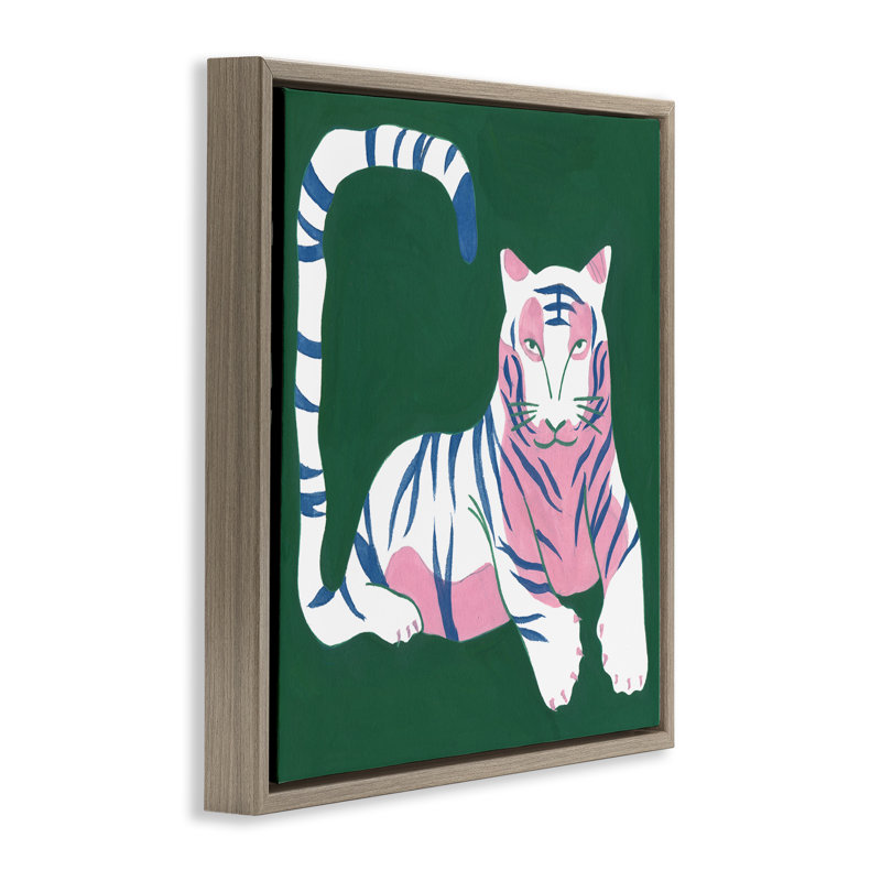 Tigre moderne avec cadre flottant à queue incurvée, design par Melissa Wang, H 25 po x l 25 po
