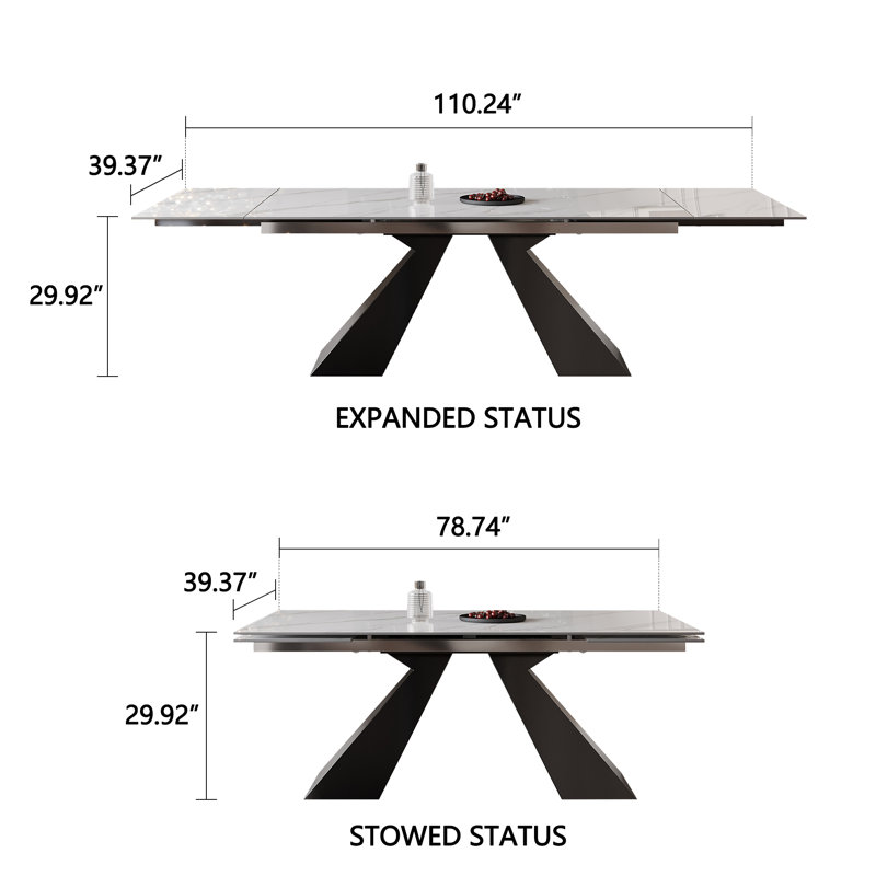 Ensemble de table de salle à manger extensible 9 pièces en pierre frittée avec 8 accoudoirs en tissu Doinita