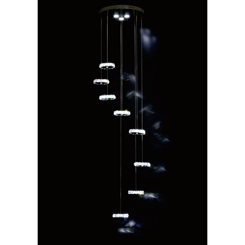 Lustre 12 lumières DEL chrome avec cristaux transparents