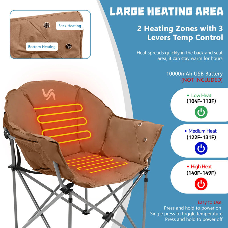 Chaise de camping pliante avec coussin, Brun