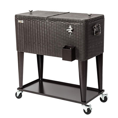 80 Quart Rolling Ice Chest Cooler Cart Brown