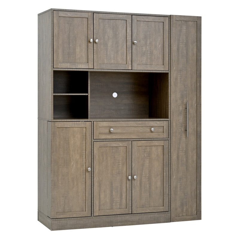 Buffet autoportant traditionnel de 70 po de hauteur avec tablettes et 1 tiroir, Brun