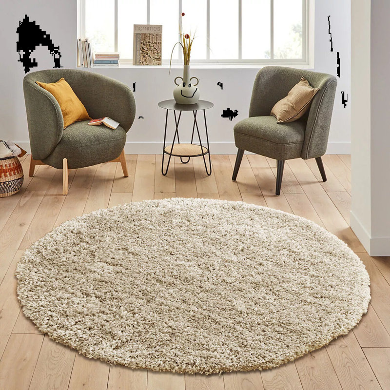Round Sakineh Solid Colour Shag 120cm X 120cm Area Rug, Cream