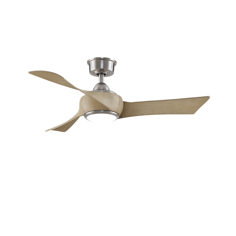 Wrap Custom 44 inch Indoor/Outdoor Ceiling Fan with LED CCT Select Light Kit - Brushed Nickel with Natural blades, Natural