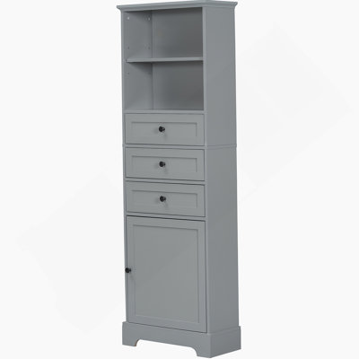 Grande armoire de rangement grise avec 3 tiroirs et tablettes réglables pour la salle de bain