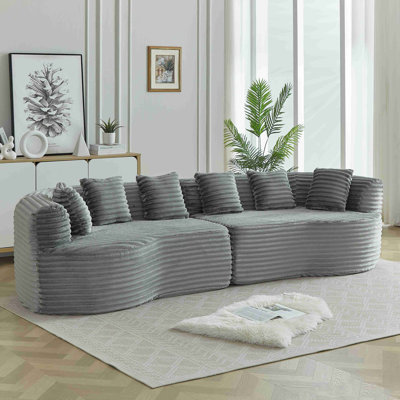Curved Sectional Sofa, 111.5-Inch Oversized Modern Bone-Free Cloud Sofa With 6 Pillows Luxury Corduroy Four-Seater Memory Foam Sofa With Deep Seat Design
