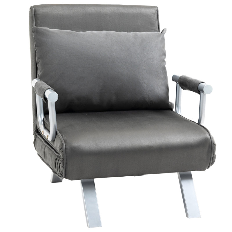 Chaise de lit réglable à 5 positions gris foncé avec coussin et structure en acier par convertible et confortable