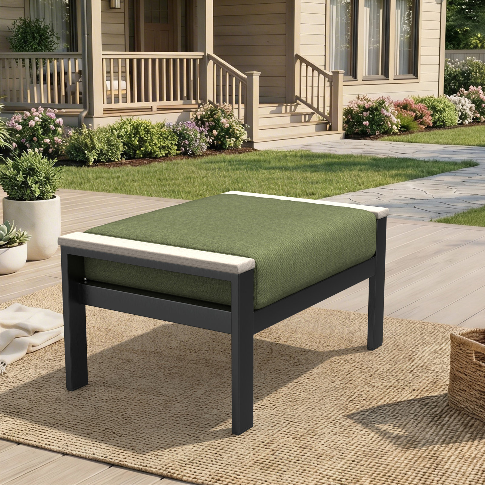 Townsend Sunbrella® Patio Ottoman, Sunbrella Canvas Fern, Yes, White