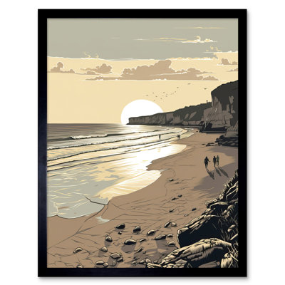 Ansted Sunrise Walk On Filey Beach Coastal - Single Picture Frame Print