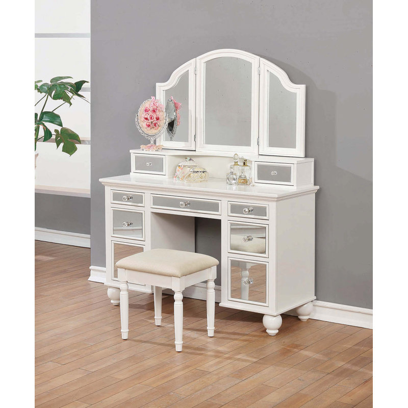 Ensemble coiffeuse avec tabouret et miroir Lomita