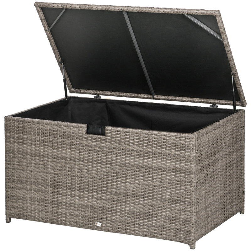 Outsunny 113 Gallon Deck Box, Rattan Outdoor Storage Box, Waterproof Storage Container For Indoor, Patio Furniture Cushions, Pool Toys, Garden Tools, Gray