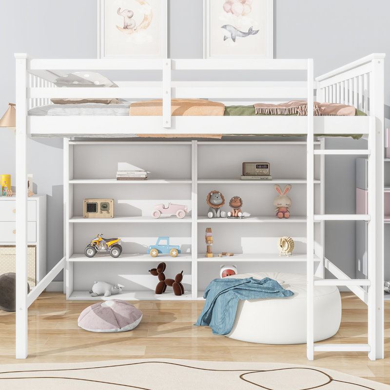 Lit mezzanine avec 8 tablettes et blanc - Organisez votre chambre à coucher facilement, Blanc